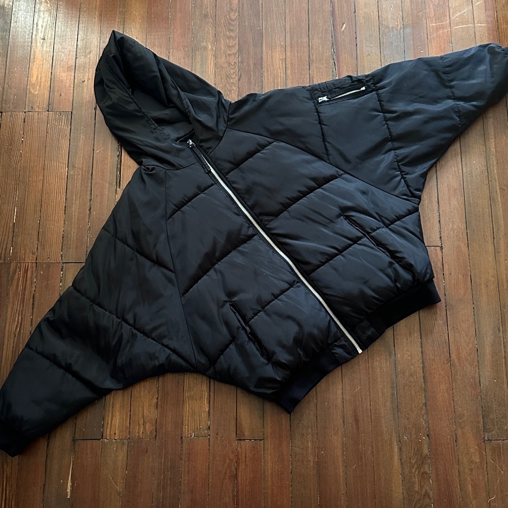 Men’s Zara Black Puffer Bomber Jacket with Hood